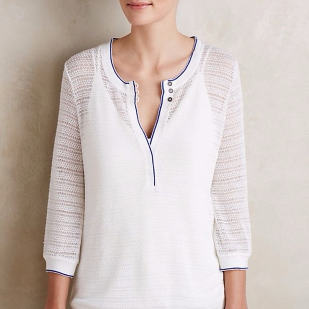 Anthropologie 9-H15 Astoria Henley White & Navy